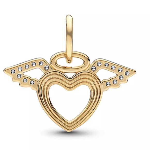 PANDORA Authentic 14K Gold Heart & Angel Wings CZ Charm 752362C01 NIB - Picture 2 of 3